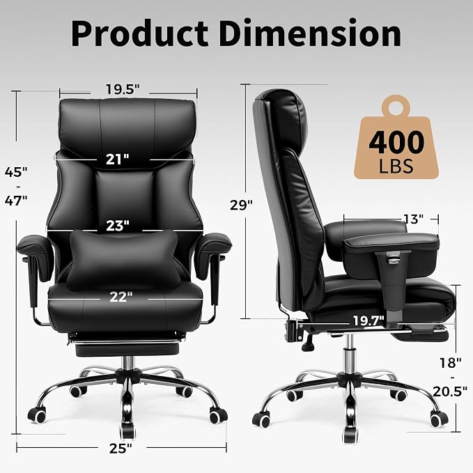 GTPLAYER Big and Tall Gaming Chair 400lbs Heavy Duty Office Chair with Foot Rest & Ergonomic Pocket Spring Cushion, High Back Lumbar Support for Lower Back Pain Relief, Ergo Black - Image 3