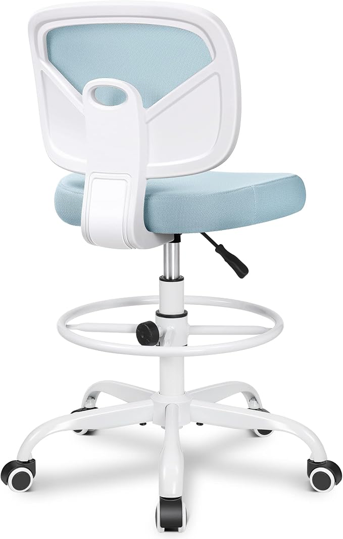 Tall Drafting Desk Chair - Armless, Adjustable Height, Mesh Back, Rolling, Standing Desk Chair for Art Room, Office or Home (Light Blue) - Image 8