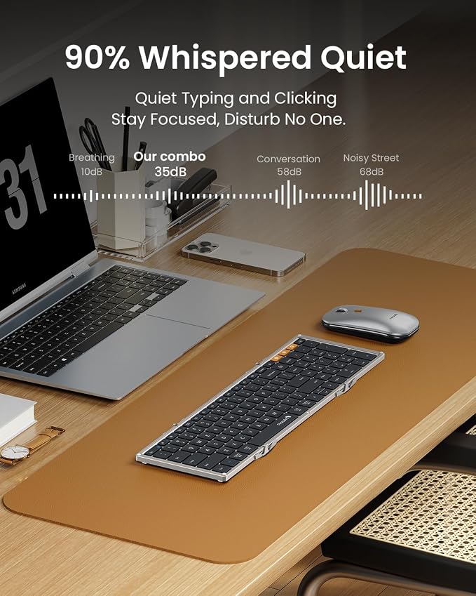 ProtoArc XKM01 Full-Size Foldable Keyboard Mouse for Travel - Black Silver | 105-key keyboard, slim mouse, hard case and phone stand; 3-device Bluetooth & 2.4G switching, for travel office use - Image 7