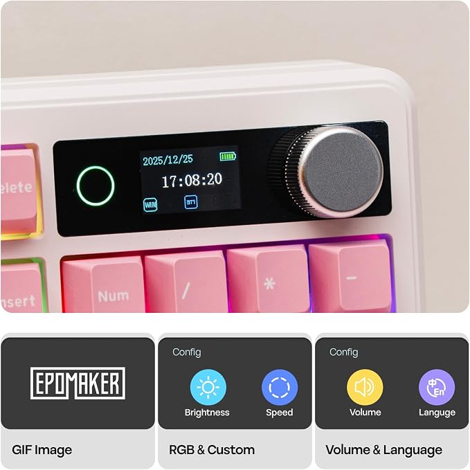 EPOMAKER TH99 PRO 96% Mechanical Keyboard with Screen & Knob, 10000mAh | 2.4Ghz/BT, Hot Swap, Custom Driver, RGB Backlit, PBT Keycap, Wireless Gaming Keyboard for PC/Mac (Pink, Sea Salt Silent) - Image 3