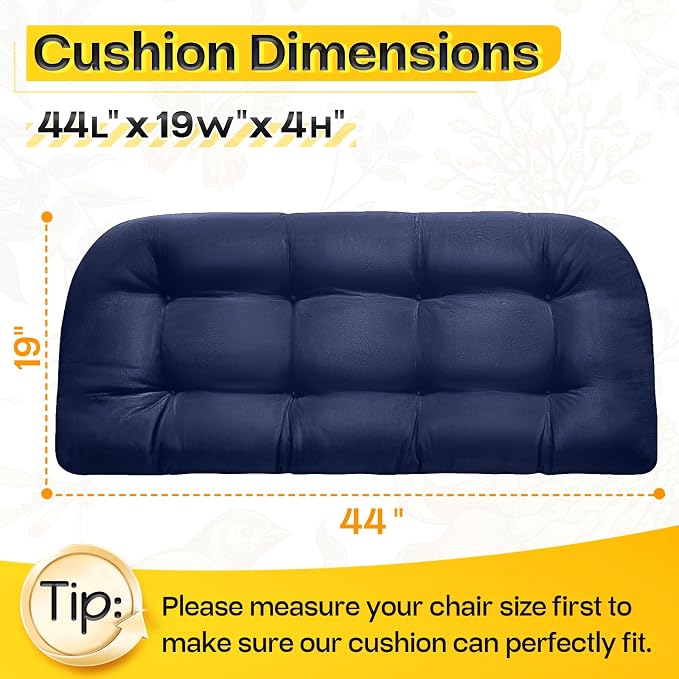 MAGIC ELEPHANT Outdoor Bench Cushion, Memory Foam Loveseat Cushion for Patio Furniture Wicker Chair, Settee Porch Swing Seat Cushion, 44 x 19 Inches (Blue) - Image 2