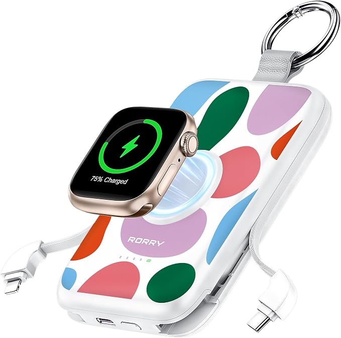 RORRY CharmGo Portable Charger, 10000mAh 20W Fast Charging Power Bank | Built-in Cables, Travel Keychain Battery Pack Essentions for Apple Watch 1~11 Series/Ultra/SE & iPhone Air/17/16/15/14/13/12 by RORRY