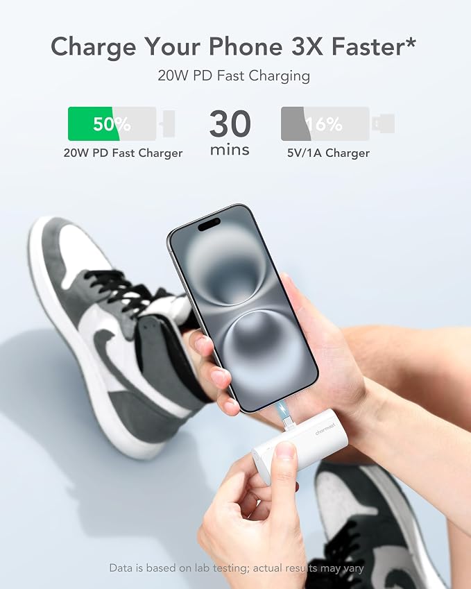 charmast Mini Portable Charger USB-C Connector, 5000mAh Small Power Bank | Lipstick-Size Battery Pack for iPhone 17/16/15 Samsung Android, Lightweight, Purse Ready, Direct Plug-in, 20W Fast Charging - Image 3