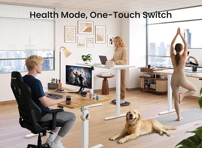 BANTI 48 × 24 Inches Standing Desk, Ergonomic, Electric Height Adjustable, Sit and Stand Up, Computer Office Desk with Splice Board, White Frame/Maple Top - Image 5