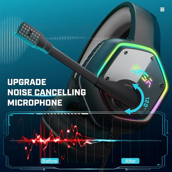 EKSA E1000 USB Gaming Headset for PC, Computer Headphones with Microphone/Mic Noise Cancelling, 7.1 Surround Sound, RGB Light - Wired Headphones for PS4, PS5 Console, Laptop, Call Center - Image 3