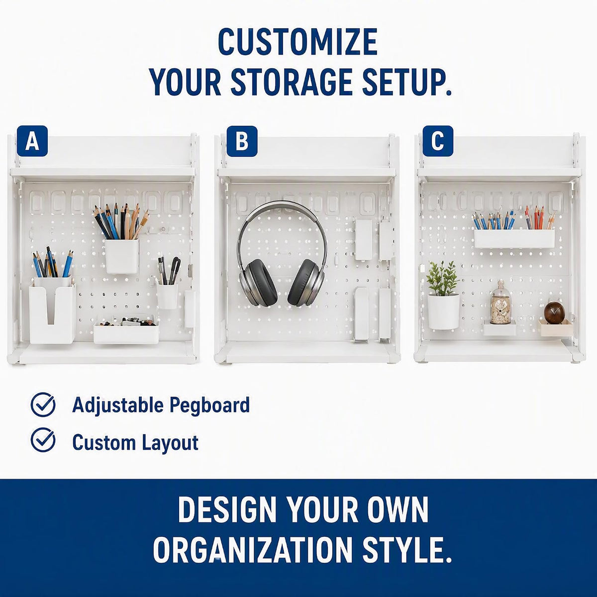 3-Tier Desk Organizer Shelf, Adjustable Pegboard Bookshelf, White - Image 5
