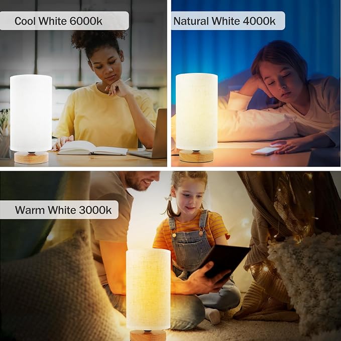 Minimalist Dimmable Nightstand Lamp with Round Fabric Linen Shade, 3 Color Temperatures, Desk & Bedside Lamp for Study, Living Room, Bedroom, Office, Dorm - Image 3