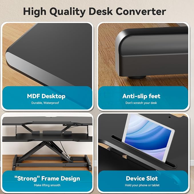 35" Standing Desk Converter, Quick Sit to Stand Desk Riser | Height Adjustable Stand up Desk with Keyboard Tray for Dual Monitor, Copmputer Workstation for Home Office, Black - Image 7