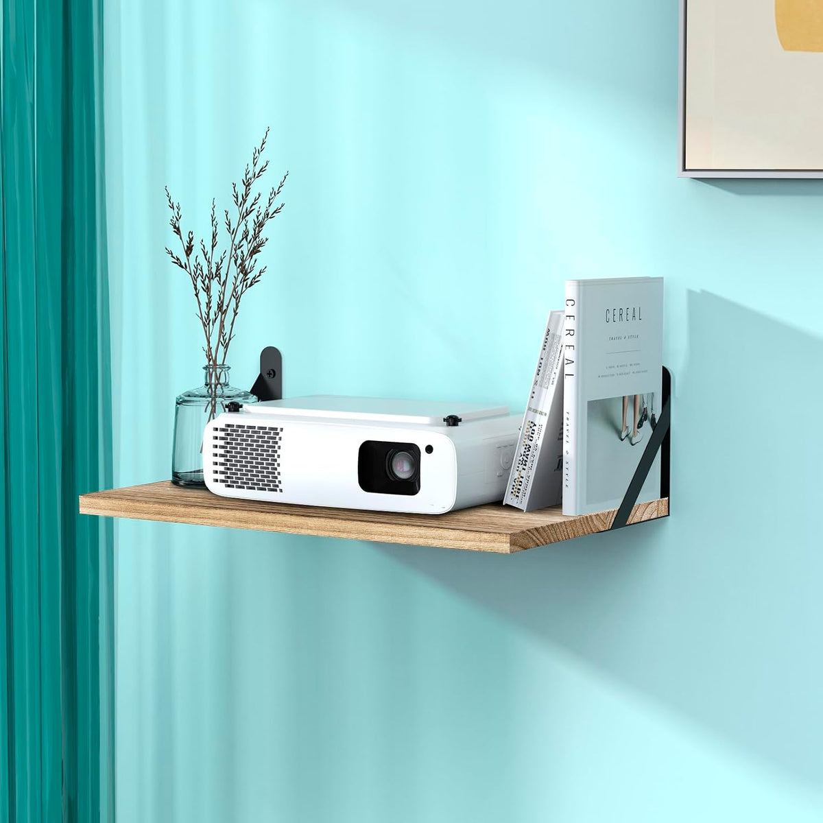 DAWASAPAT Projector Shelf, Projector Wall Mount Floating Shelf,15.7" x 9.8" Deep Shelves with Large Storage for Living Room, Kitchen, Office, Bathroom, Bedroom Router Shelf with Cable Ties-Oak 2pcs by DAWASAPAT