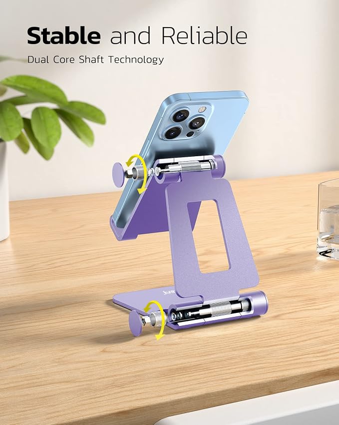 Nulaxy Full Aluminum Dual Folding Cell Phone Stand for Desk, Purple | Height Angle Adjustable, Portable, Anti-Slip Base, Fits 18mm Thick Case Smartphone, Nintendo Switch Desk Essential Accessory - Image 4