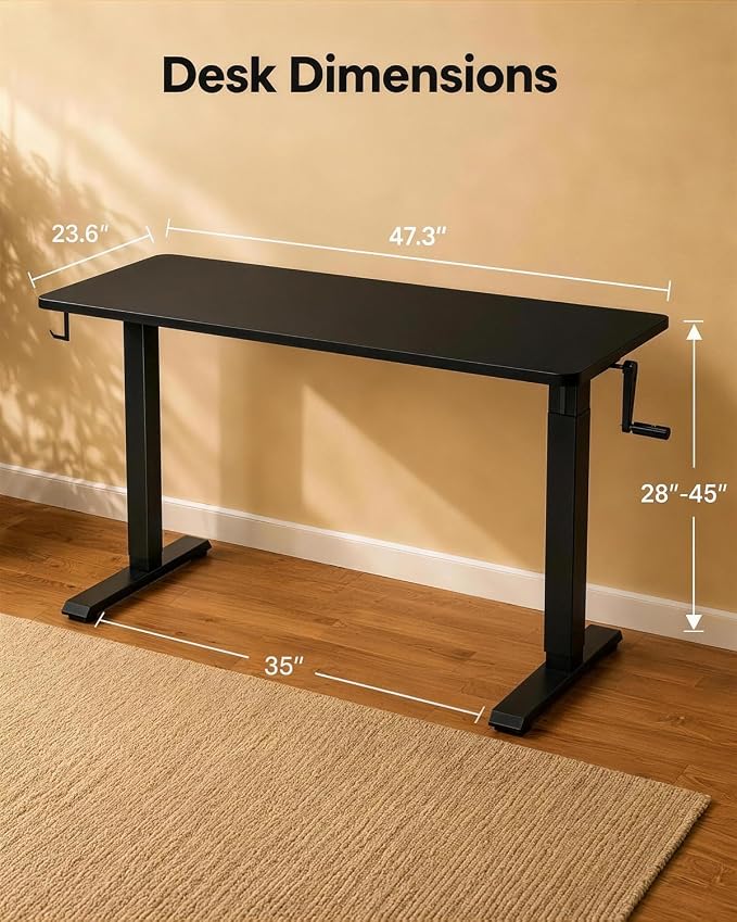 Manual Standing Desk Adjustable Height Whole Piece Top | Lockable Casters with Wheels, Sit to Stand Workstation, Whole Piece Construction, Handle - Image 2