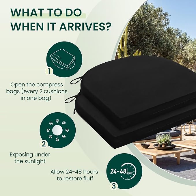 HARBOREST Outdoor Chair Cushions Set of 2, Water Resistant Patio Chair Cushions with Ties, Outdoor Seat Cushions for Patio Furniture, 17"x16"x2", Black - Image 5