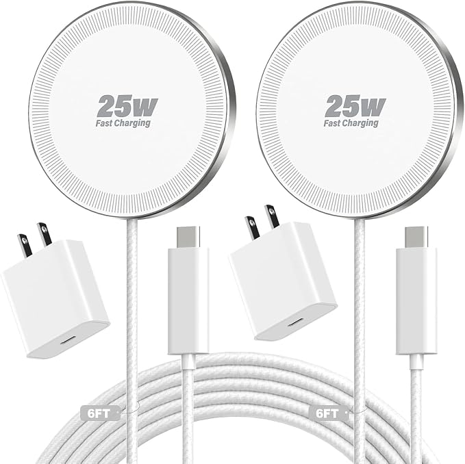 25W Magnetic Wireless Charger, 6FT Fast Charging Pad Wireless Charge for iPhone 17 16 /AirPods3/2/Pro/for Galaxy S26 Ultra/Pixel 10 Series, Portable Charger for Desk& Travel(2Pack,Elegant White) by WAYLITEWirelessCharger