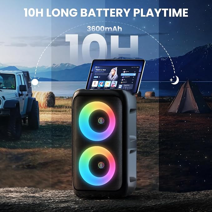 Bluetooth Speaker with 3 Wireless Microphones, Portable Party Speaker for Adults & Kids with Lights, Speakers Bluetooth Wireless, Floorstanding Speakers Support TWS/AUX/USB/TF Card for Home Party Gift - Image 4