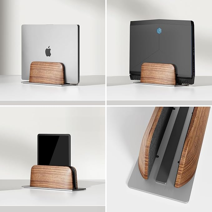 UPERGO Vertical Laptop Stand for Desk, Laptop Holder to Dock MacBook, MacBook Pro and Other Laptops, Black Walnut Wood | Solid Walnut & Aluminum, Adjustable 0.6"-1.4", Scratch-Resistant Pads, Anti-Slip Base, Fits iPad Dell HP - Image 6