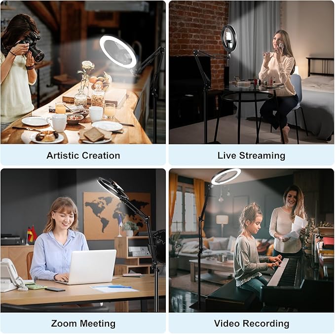 Latest Ring Light with Stand Tripod for iPhone, Overhead Phone Camera Mount with Light and Phone Holder Stand for Recording, 10” Selfie Light for Video,Streaming,Photography, Tiktok, YouTube - Image 2