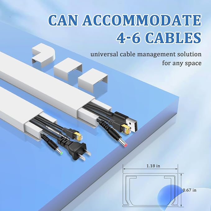 125" Paintable Cable Raceway, Cord Cover for Wall Cables, White | 125-inch paintable cable raceway conceals multiple wall cords with adhesive and hardware for easy installation. - Image 2