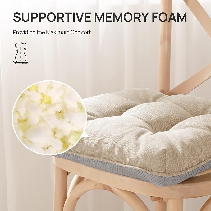 Love's cabin Memory Foam Chair Cushions Set of 4, Outdoor/Indoor Chair Pads for Dining Chairs 4 Pack, Seat Cushions for Kitchen, Dining Room, Office, Patio Chairs, 15.5" x 15.5" x 3.5" Khaki | 15.5"x15.5"x3.5", Indoor & Outdoor Chair Seat Pads with Non... - Image 3