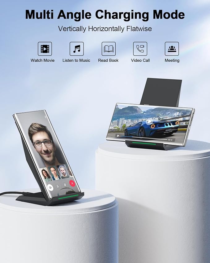 NANAMI Fast Wireless Charger, Wireless Charging Stand | Compatible iPhone 17/17 Air/16/15/15 Pro/15 Pro Max, Nightstand Phone Charger Dock for Samsung Galaxy S26/S26+/S25/S24 - Image 6