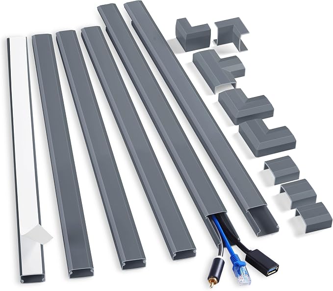 ZhiYo Cord Cover Wall Kit, 94.5in Cord Hider Wall Mounted TV, Self-Adhesive Wire Covers for Cords, Paintable Wire Hiders Cable Raceway Kit, Cable Concealer, 6 x L15.75in W1 H0.5in, Grey by ZhiYo