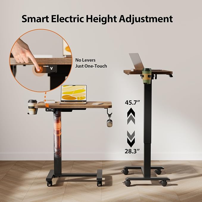 Agilestic 26*16 Inch Height Adjustable Electric Standing Desk, Rustic Brown | Sit Stand Up Computer Desk, with Wheels, Memory Presets, Stable Steel Frame, 88 lbs, Home Office, Studying - Image 3