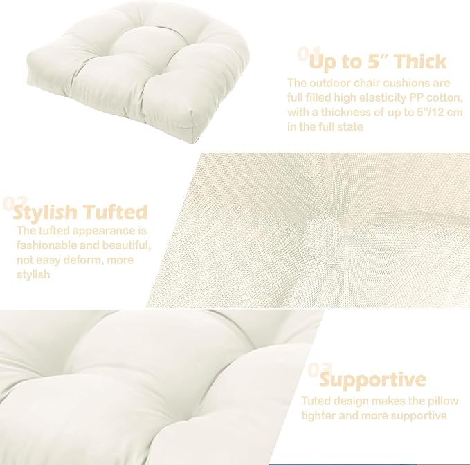 MTMR Outdoor Chair Cushions Set of 2, Patio Furniture Seat Pads, Waterproof | 2Pcs , waterproof cover, PP cotton, u-shaped, no-fading, thick patio seat pads for outdoor wicker furniture in yard, 19x19x4 - Image 5