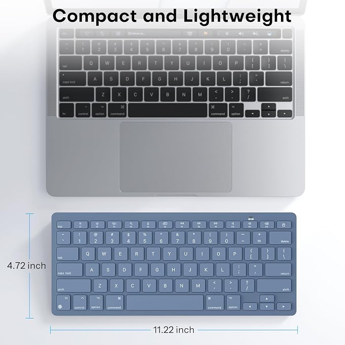 OMOTON Wireless Keyboard for Mac, Bluetooth Stable, No Numpad, Travel Size | macOS Hotkeys, AAA Battery Powered, Compact Portable for Coffee Shop Office, Ergonomic for MacBook Pro/Air/Neo/iMac, Blue - Image 8