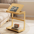 C Shaped Side Table, Rolling Bamboo End Table with Adjustable Tilt Top & Storage Shelf, Small Couch Table with Wheels for Living Room, Bedroom, Natural by Usofhaus