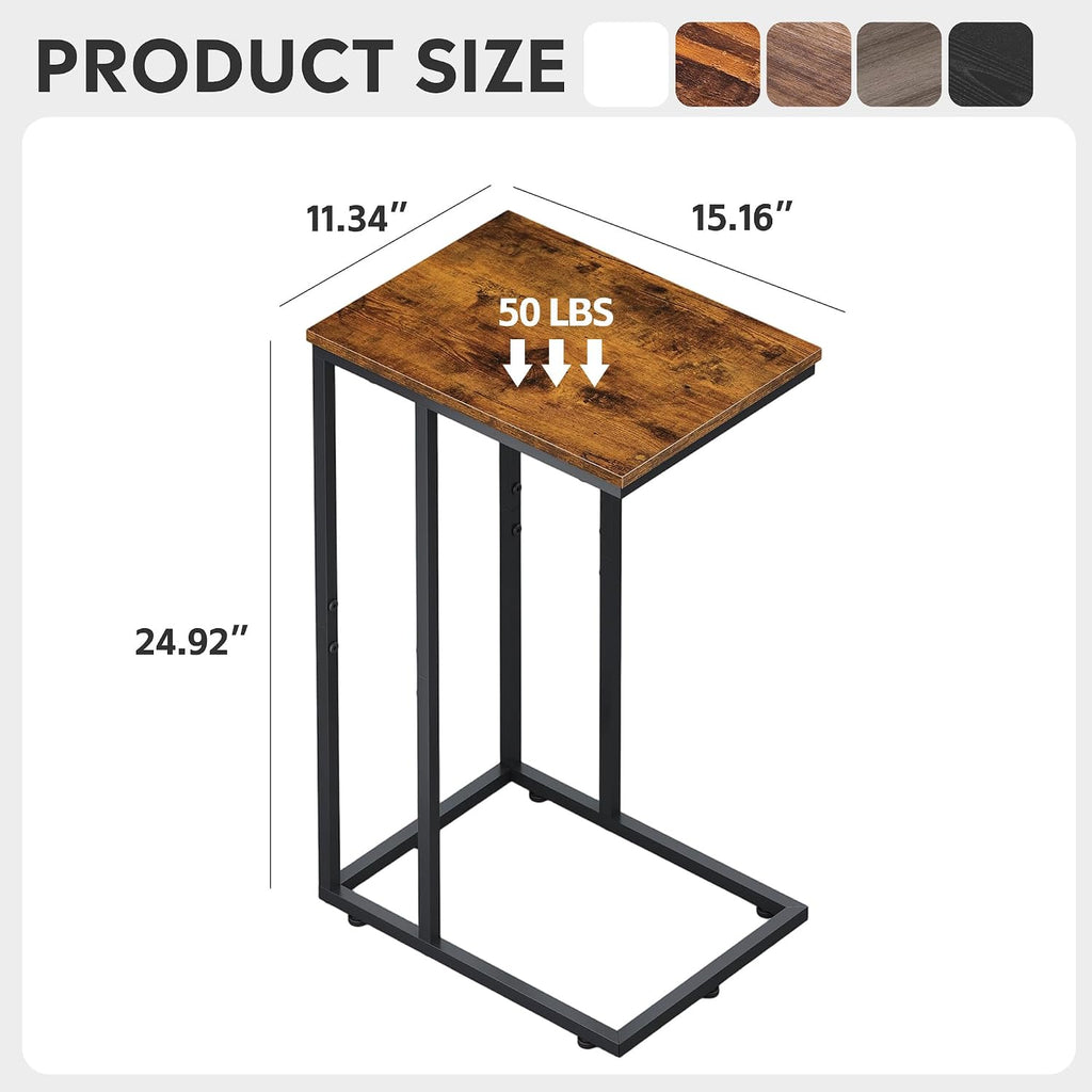 WLIVE C Shaped End Table, Small Side Table for Couch, Sofa, TV Tray C Table for Living Room, Bedroom, Home Office, Small Spaces, Rustic Brown - Image 3