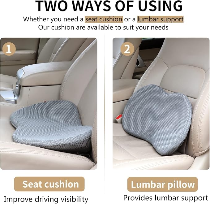 Livtribe Car Seat Cushion - Memory Foam Car Seat Pad - Sciatica & Lower Back Pain Relief - Car Seat Cushions for Driving - Road Trip Essentials for Drivers(Gray) - Image 2