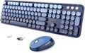 Wireless Keyboard and Mouse Combo, Ergonomic Full Size Typewriter Retro Round Keycaps Keyboard, Compatible with Windows, PC, Perfer for Home and Office Keyboards (Twilight Blue by SkyGive