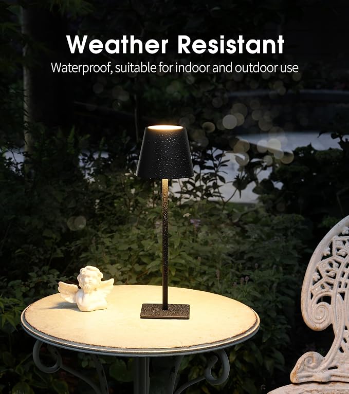 UME Cordless Table Lamp, Battery Operated Lamp - Portable Waterproof Rechargeable Table Lamp w/ 3 Color Temps & Stepless Dimming for Dinner, Desk, Cafe, Outdoor (Black) - Image 4