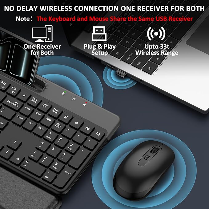 Wireless Keyboard and Mouse Combo 2.4G Ergonomic Silent for Office and Home | Full Size Ergonomic Keyboard with Removable Wrist Rest, Phone Holder, 3-Level DPI Mouse for Windows Mac OS Desktop/Laptop/PC - Image 3