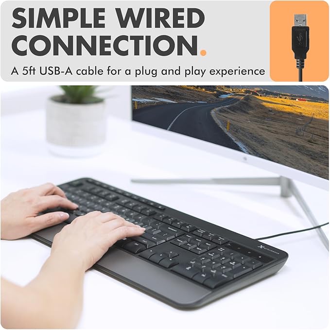 X9 Wired Ergonomic Keyboard - Comfortable Typing - Ergonomic Full Size USB Keyboard with Wrist Rest, Number Pad, Multimedia and 114 Keys - External Computer Keyboard for Laptop, Desktop and Office PC - Image 3