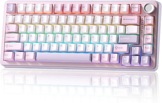 YUNZII B75 PRO 75% Wireless Mechanical Keyboard (Purple, Milk Switch) | Hot Swap Keyboard with Knob, Gasket Mount, Creamy Pre-lubed Switch for Smooth Typing, BT/USB-C/2.4G, for Gaming by YUNZIIMECHANICALKEYBOARD
