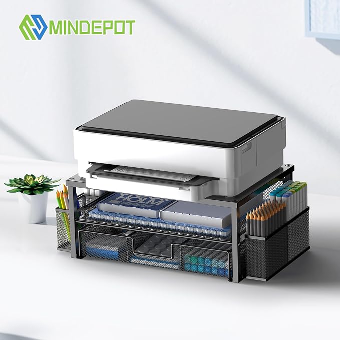 MINDEPOT 2 Tier Computer Monitor Stands with Drawer and 2 Pencil Holder | Computer Monitor Stands with Drawer and 2 Pencil Holder - Image 5