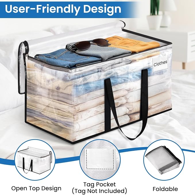 RoomHacks Moving Bags, Heavy Duty Large Storage Bags, 100L, 6 Pack, Clear | Water-Resistant Packing Bags with Reinforced Handles & Dual Zippers, Foldable Storage Totes for Dorm Move & Home Organization - Image 3
