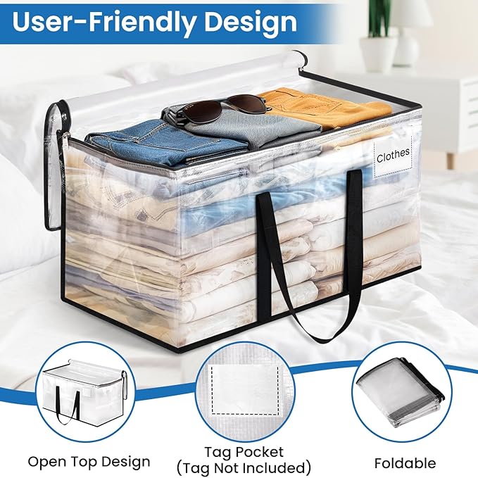 RoomHacks Moving Bags, Heavy Duty Large Storage Bags, 88L, 8 Pack, Clear | Water-Resistant Packing Bags with Reinforced Handles & Dual Zippers, Foldable Storage Totes for Dorm Move & Home Organization - Image 3