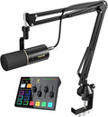 TONOR Dynamic Podcast Microphone Kit, Audio Interface and XLR/USB Mic for Podcasting, Recording, XLR Cardioid Studio Mic with Quick Mute, 3.5mm Jack, Volume Control, Microfono with Boom Arm, Black, E7 by TONOR