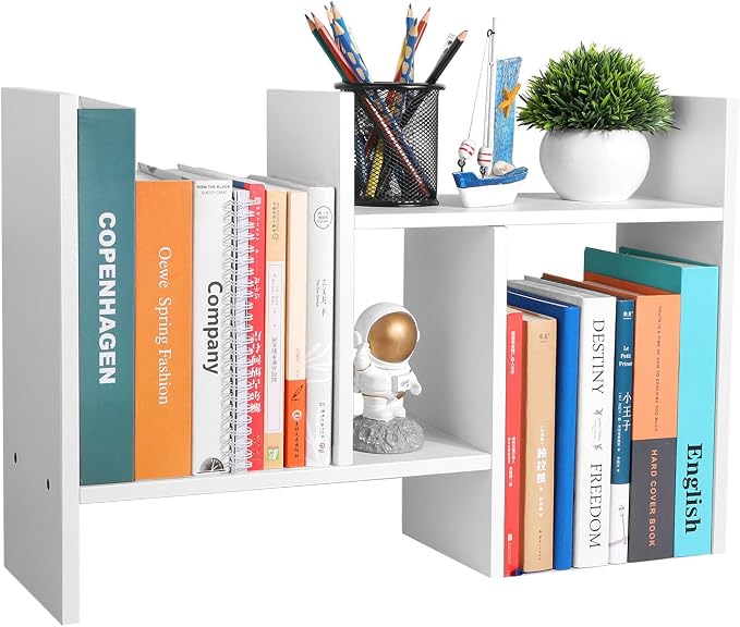 CITLOW Desktop Shelf Organizer - Adjustable Wood Desktop Bookshelf, Table Top Shelves, Desk Book Organizer for Office Supplies and Home Décor (White) by CITLOW