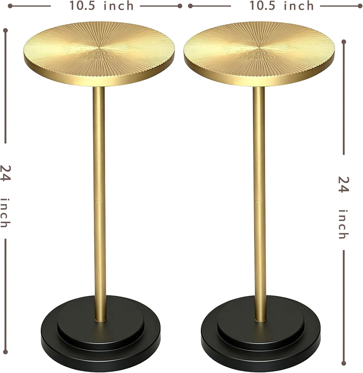 COVLON Drink Table Set of 2, Small Round Pedestal Side Table with Carved Top for Living Room, Bedroom, Small Space, Corners and Office, Gold and Black - Image 2