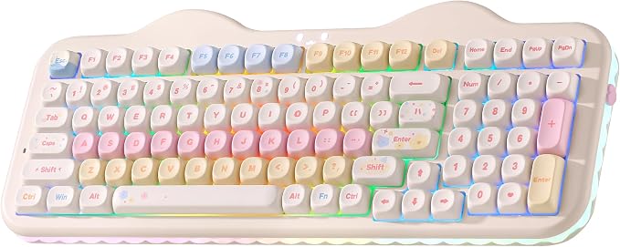 YUNZII C98 Cute Cake Wireless Mechanical Keyboard (Beige, Candy Switch) | 99 Keys with Number Pad, Hot Swap, PBT MOA Keycaps, BT5.0/2.4G/USB-C, Gasket Mount, Custom RGB Backlit for Win/Mac by YUNZIIMECHANICALKEYBOARD