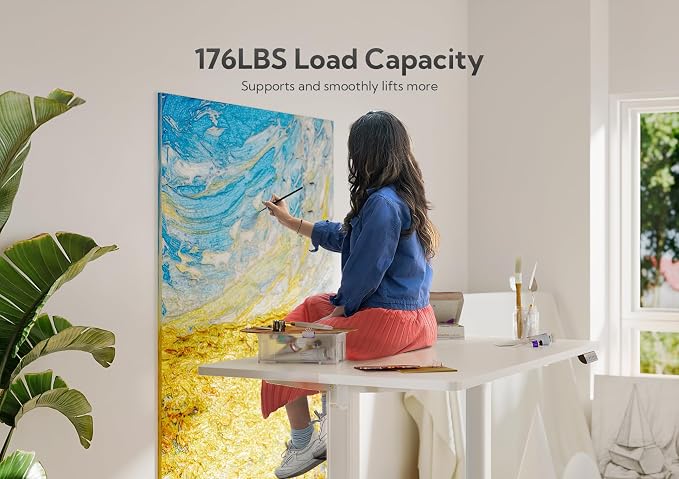 Claiks Electric Height Adjustable Standing Desk, 48x24 Inch, White | Smooth Height Adjustment, 3 Memory Presets, Cable Management Hub&Hook, Stable Steel Frame, 176lbs Capacity, Easy Assembly - Image 5