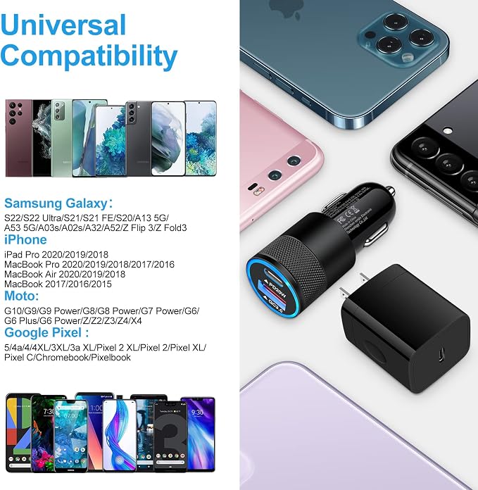 Type C Charger Fast Charging Block for Samsung Galaxy S25, A15 5G,A16,A55 | A35,A14,A13,A25,S24 S23 FE,A03s,A53,Z Fold6,20W PD 3.0 USB C Wall Charger 38W Car Adapter+2 PCS Android 6ft USB C-to-C Cable - Image 6
