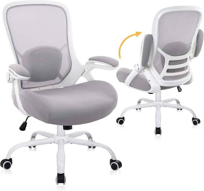 400lbs Heavy Duty Office Chair, Computer Desk Chair Grey | Office and Home, 5" Thickened Seat, Ergonomic with Adjustable Armrests, Mesh Executive Chair by HYLONE