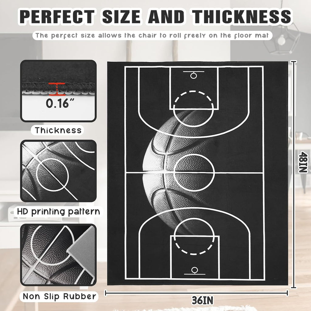 Gaming Chair Mat for Hardwood Floor 36"X 48" Heavy Duty Office Desk Chair Rug for Under Game Rolling Chairs Computer Decor Protect Mats Low Pile Non-Slip Rubber for Carpet & Tile Floor-Basketball - Image 3