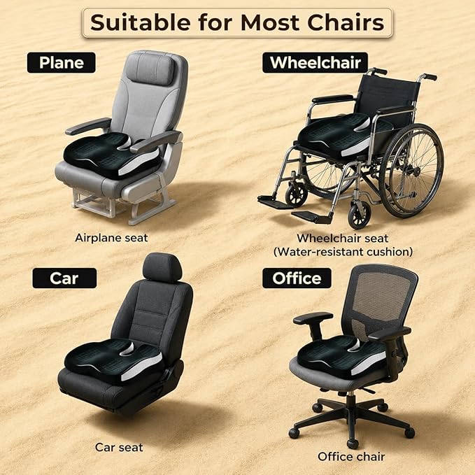 Memory Foam Ergonomic Seat Cushion for Office Chairs Pain Relief | Suitable for prolonged sitting, relieves tailbone pain, fits office chairs, wheelchairs, car seats and computer desk chairs - Image 6