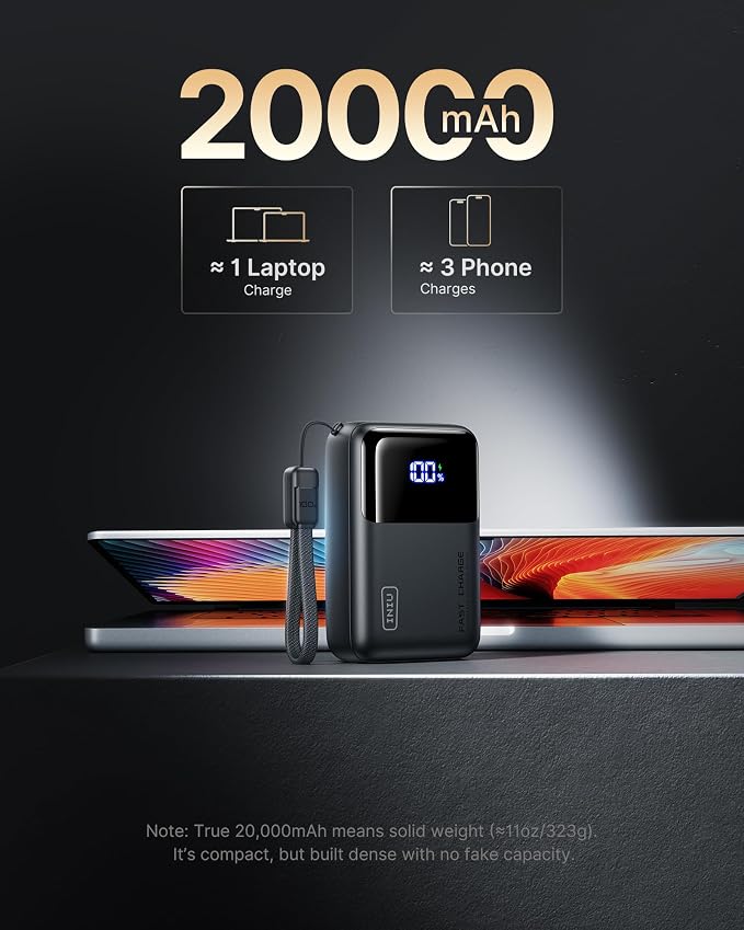 INIU Laptop Power Bank, Smallest 20000mAh 65W Fast Charging Battery Pack | USB C Cable, Flight-Safe, Travel Essentials, Portable Charger for MacBook Pro, Steam Deck, iPhone, iPad etc - Image 7