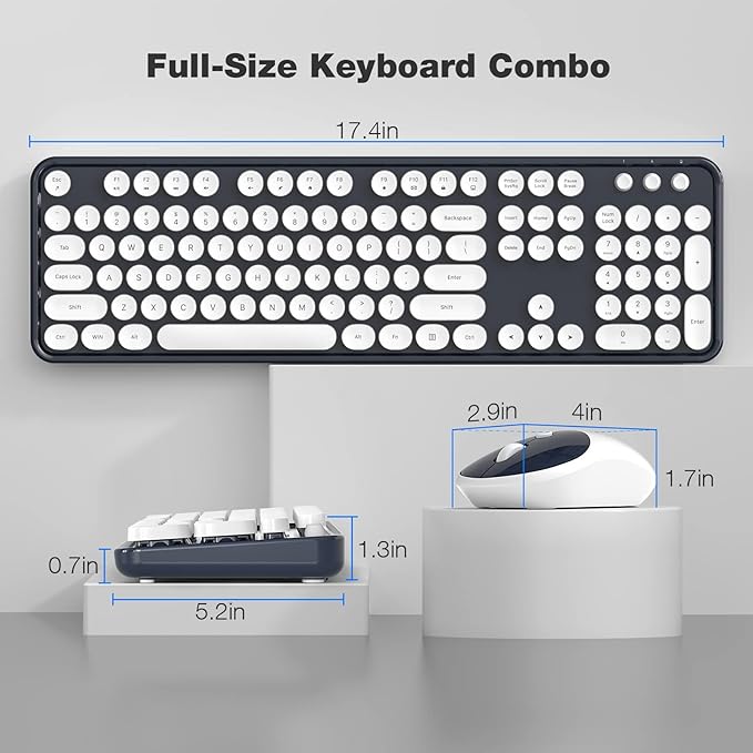 MOFII Wireless Keyboard and Mouse Combo, Dark Blue 2.4G Full Size Keyboard, Round Key Typewriter Keyboards and Cute Mice with 2 in 1 USB Dongle, for PC Laptop Chromebook Smart TV - Image 7