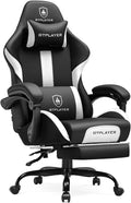 GTPLAYER Gaming Chair with Pocket Spring Cushion, Leather Office Chair with Ergonomic High Back & Lumbar Support for Back Pain Relief, Computer Game Chair for Adults, White/Black by GTPLAYER